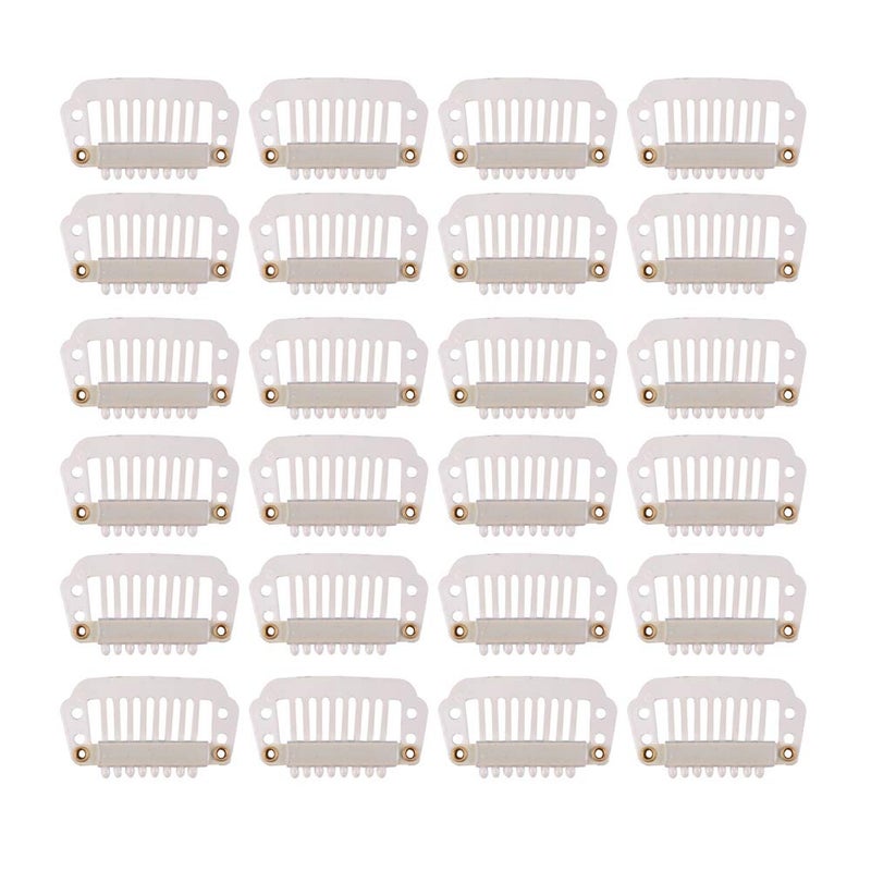 yantaisiyu 24 pcs/lot 28mm 8-teeth Metal Hair Extension Clips with Rubber Snap Closures for Hairpieces (Blonde) - Image 1